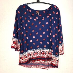 Stetson Navy‎ and Red Floral Blouse, Size S